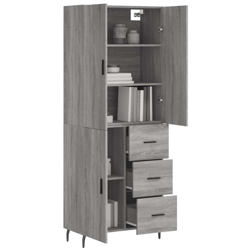 Highboard grå sonoma 69,5x34x180 cm konstruert tre