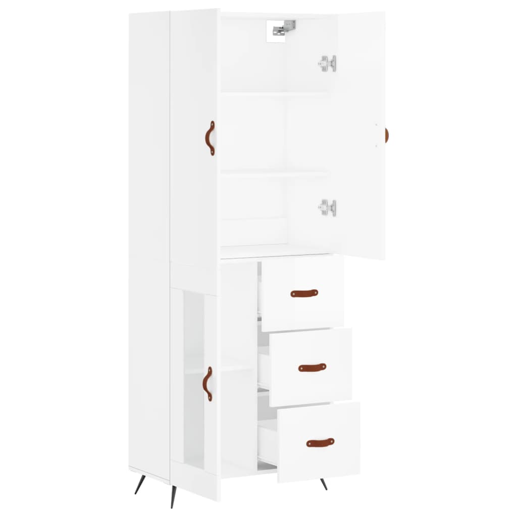 Highboard hvit 69,5x34x180 cm konstruert tre