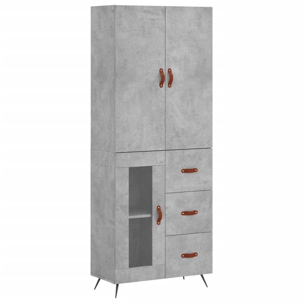 Highboard betonggrå 69,5x34x180 cm konstruert tre