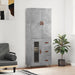 Highboard betonggrå 69,5x34x180 cm konstruert tre