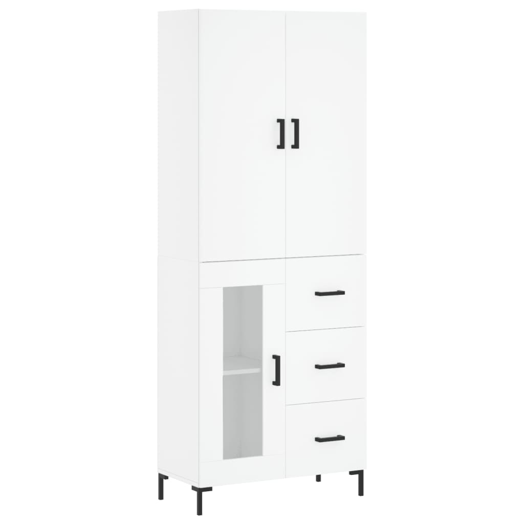 Highboard hvit 69,5x34x180 cm konstruert tre