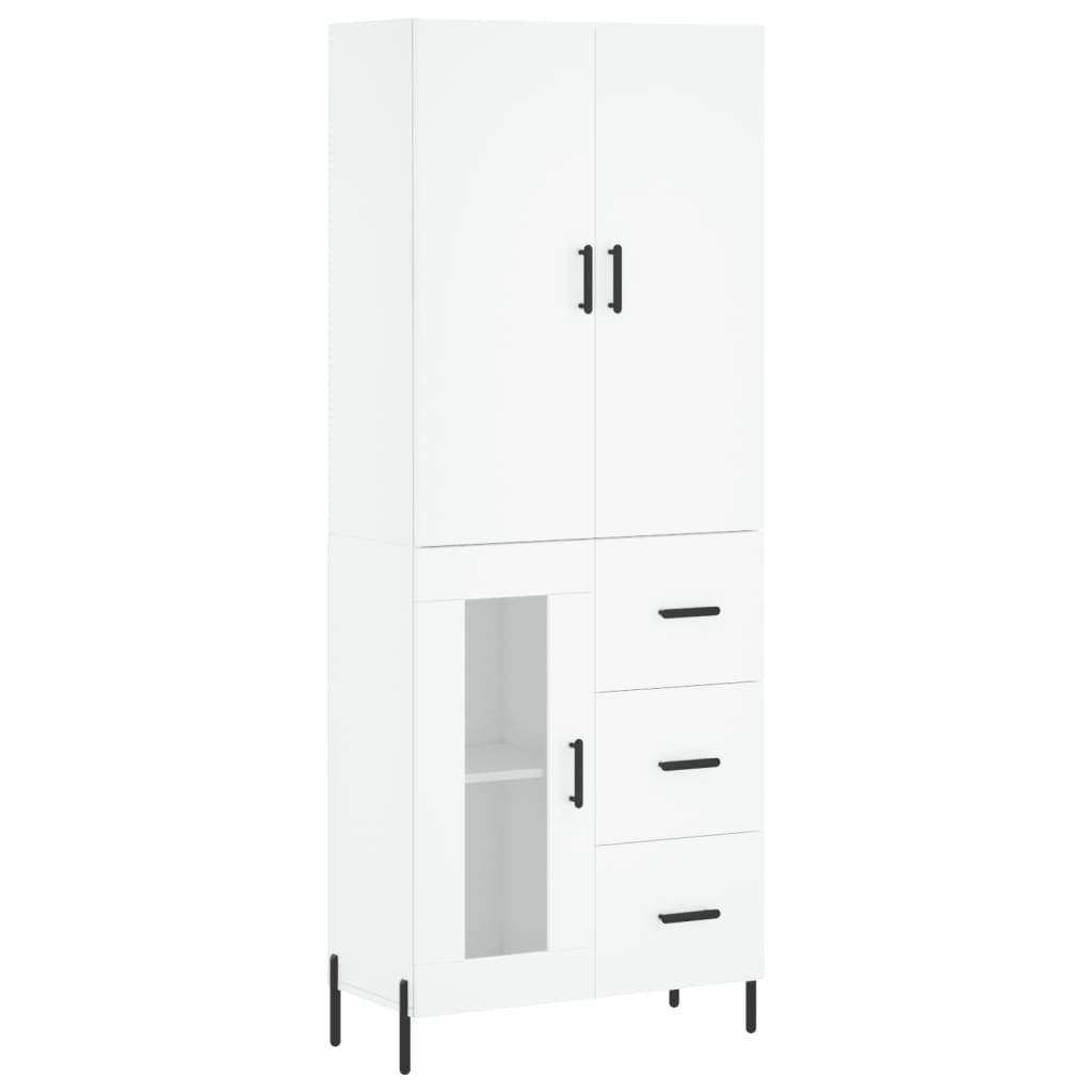 Highboard hvit 69,5x34x180 cm konstruert tre