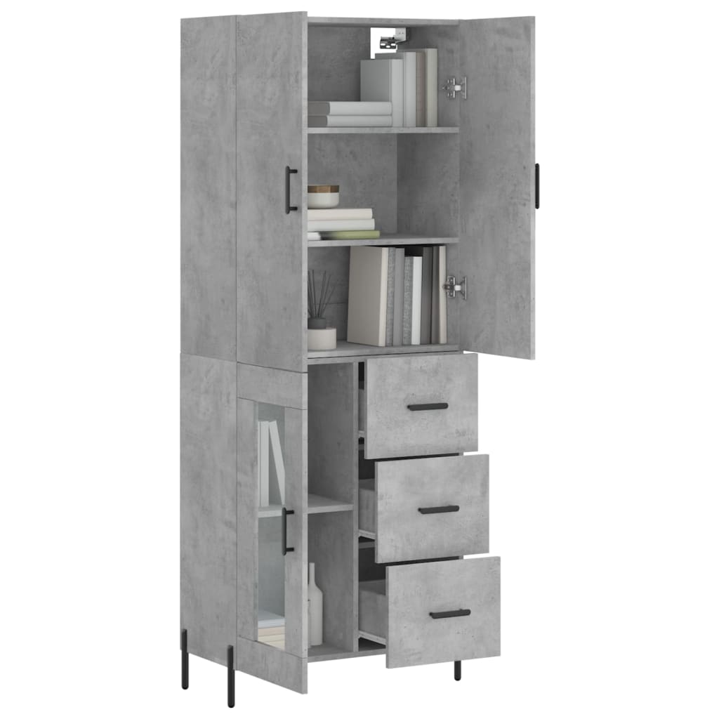 Highboard betonggrå 69,5x34x180 cm konstruert tre