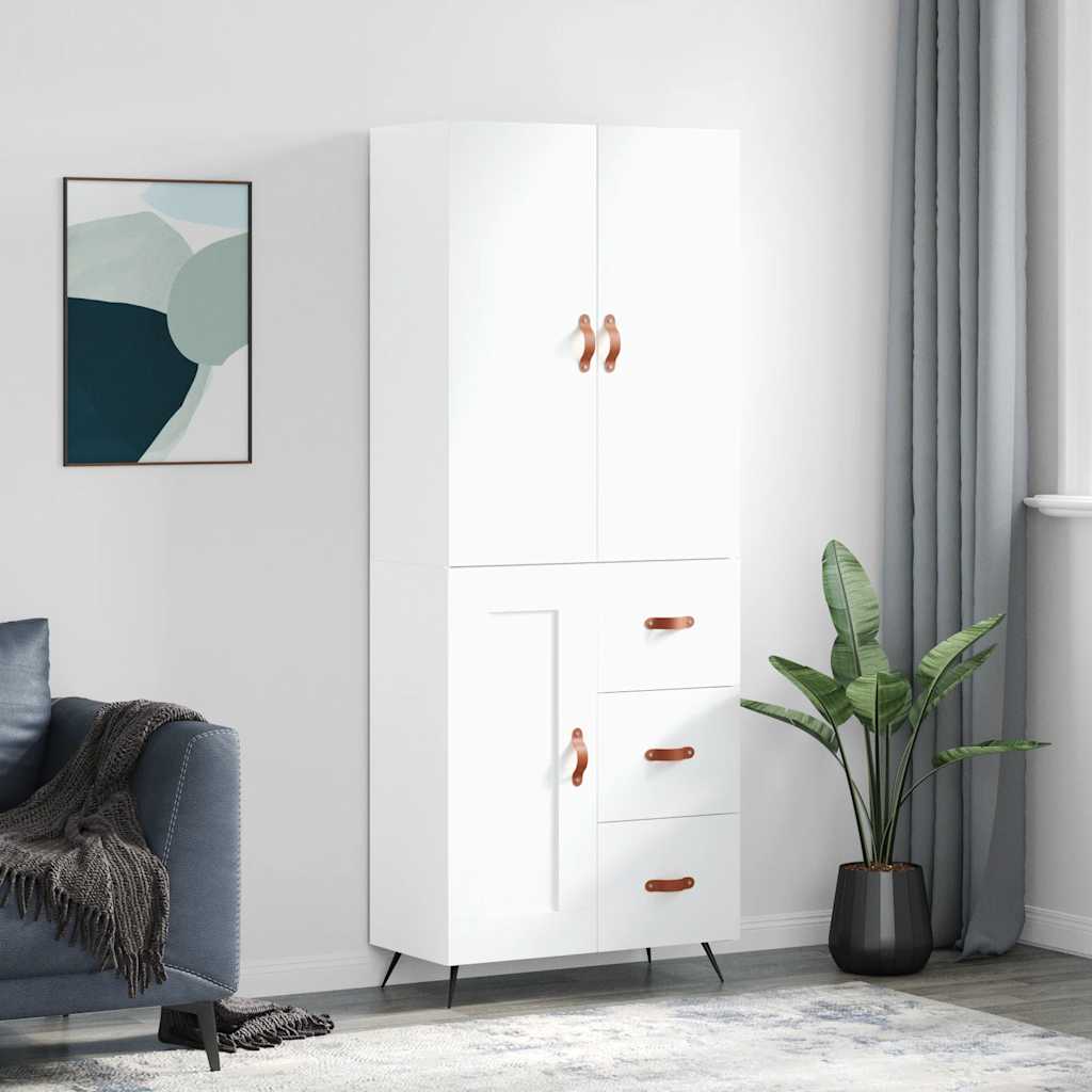 Highboard hvit 69,5x34x180 cm konstruert tre
