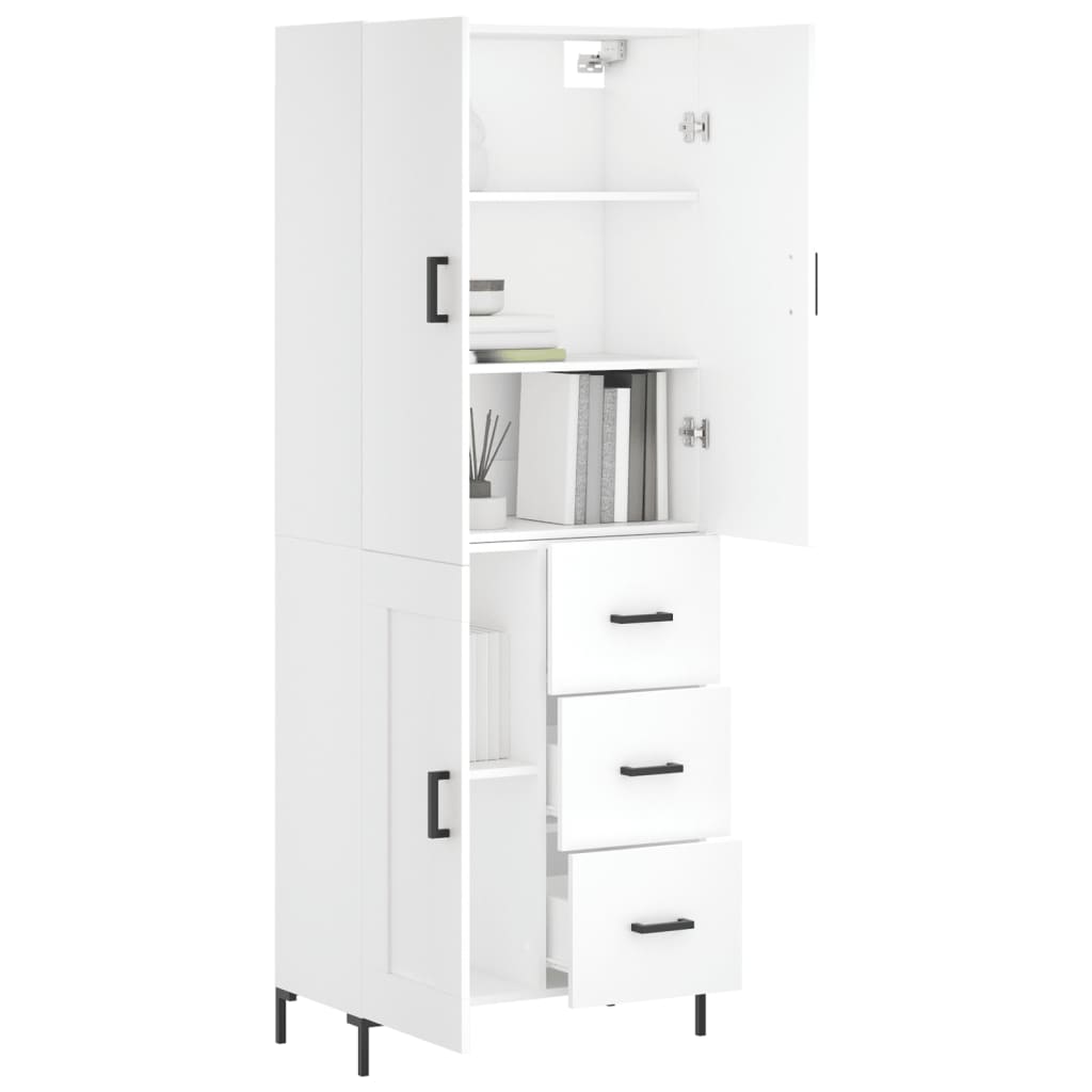 Highboard hvit 69,5x34x180 cm konstruert tre