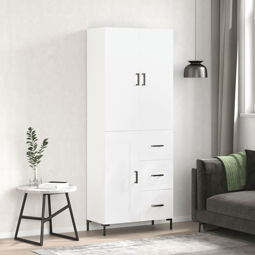 Highboard hvit 69,5x34x180 cm konstruert tre