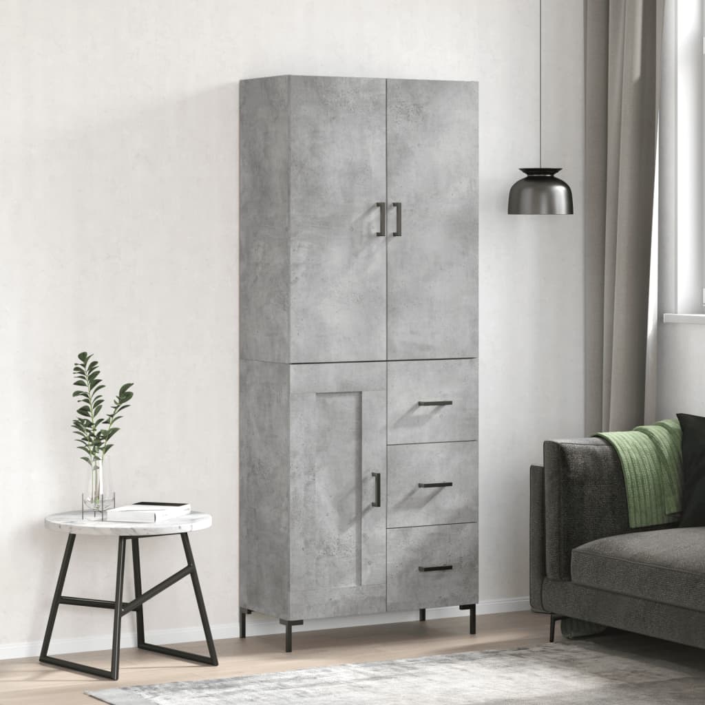 Highboard betonggrå 69,5x34x180 cm konstruert tre