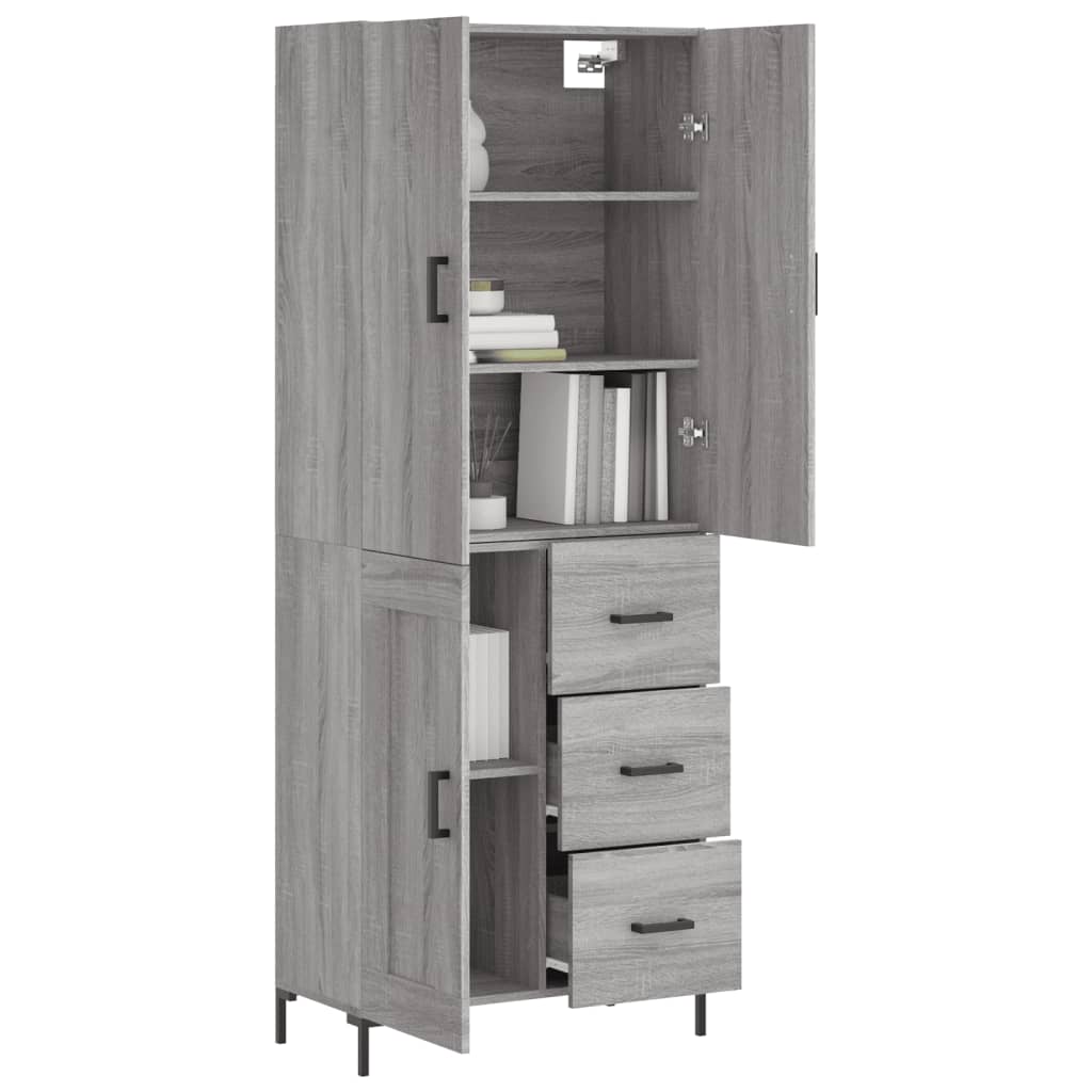 Highboard grå sonoma 69,5x34x180 cm konstruert tre