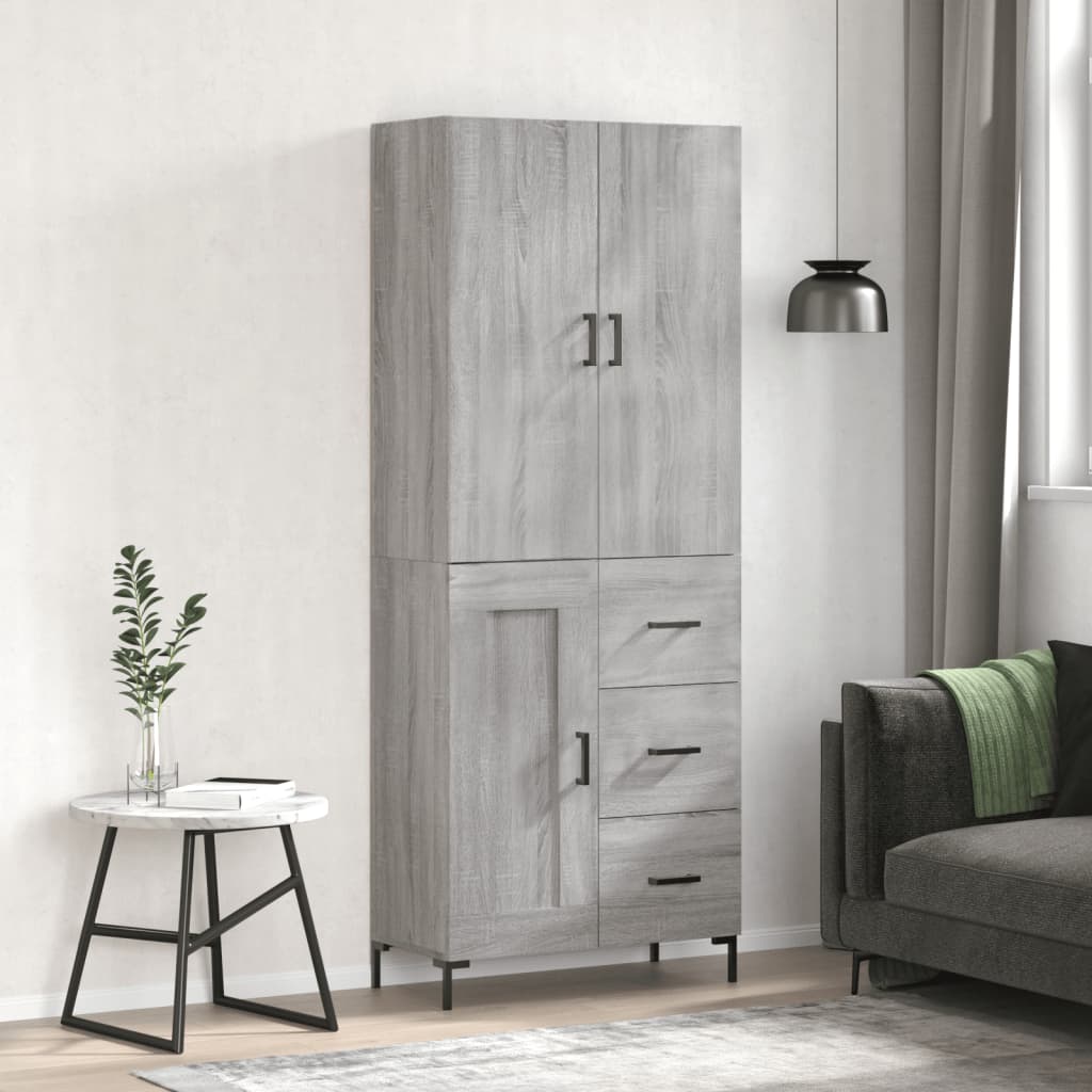 Highboard grå sonoma 69,5x34x180 cm konstruert tre