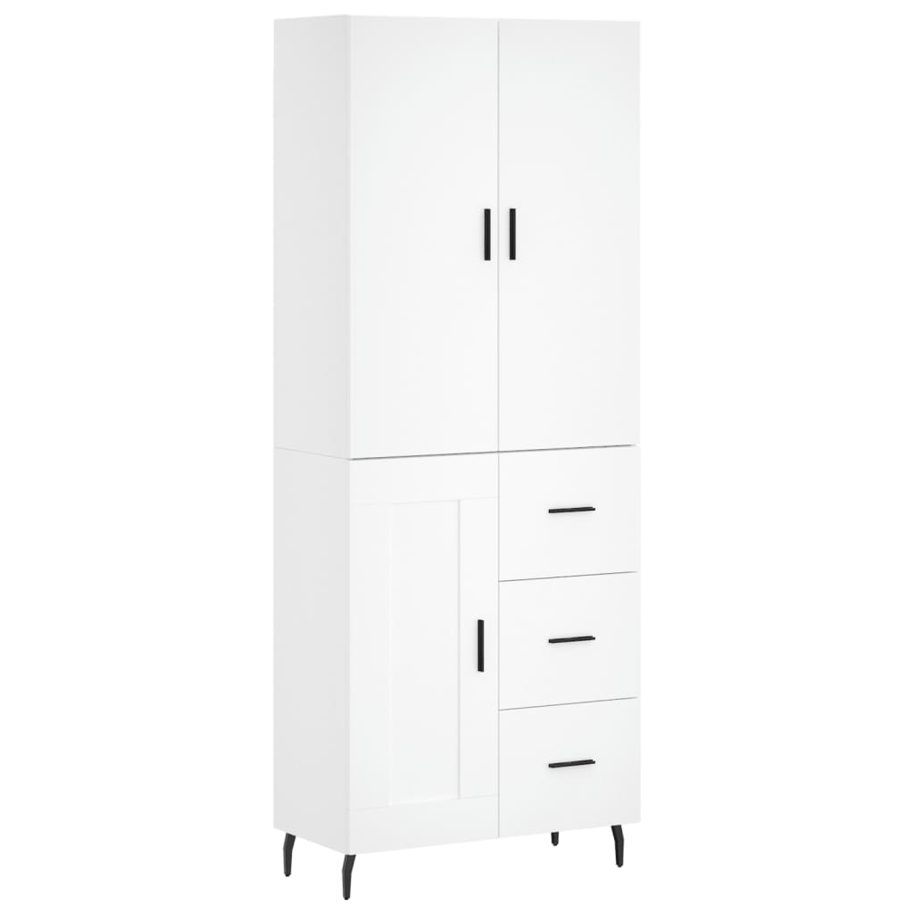 Highboard hvit 69,5x34x180 cm konstruert tre