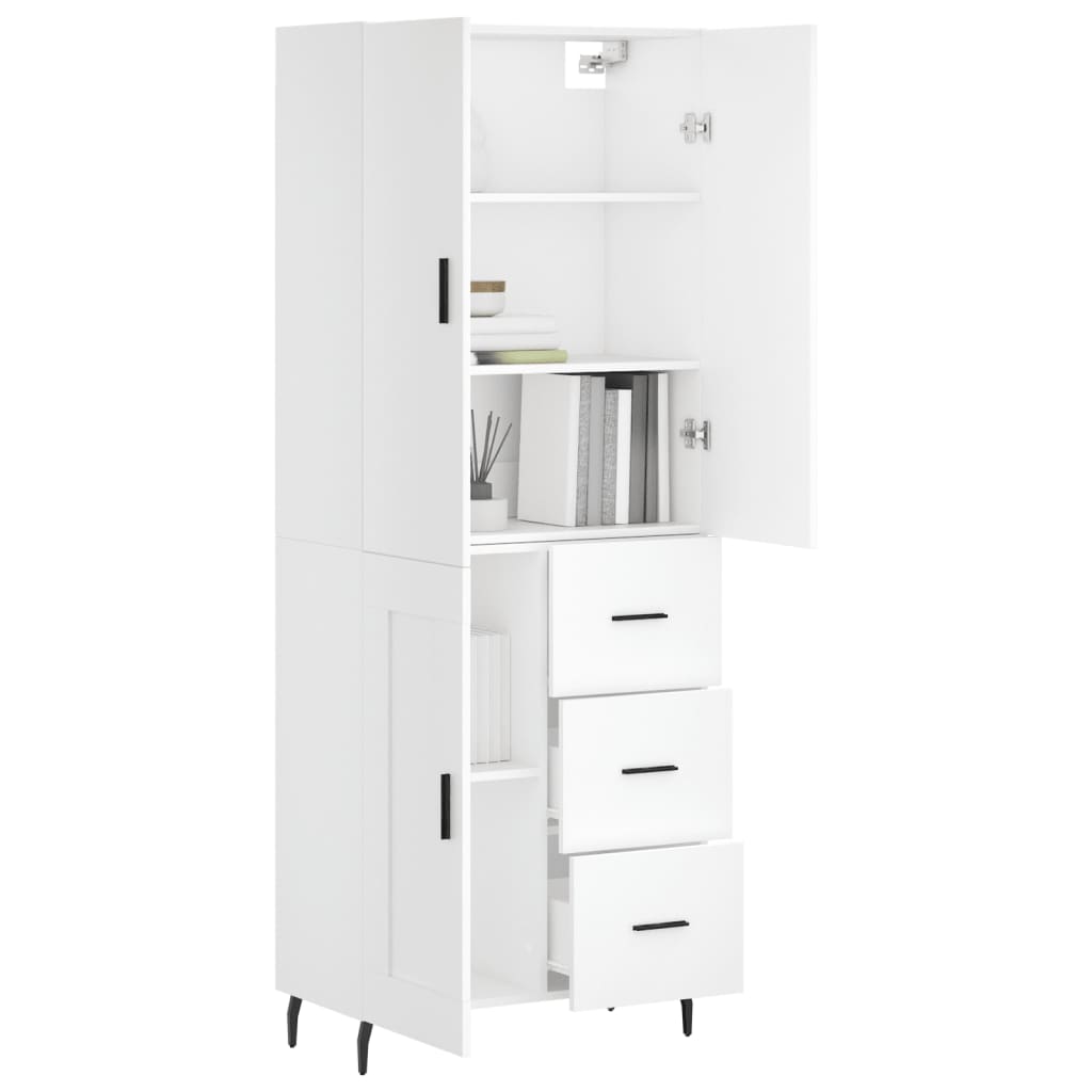 Highboard hvit 69,5x34x180 cm konstruert tre