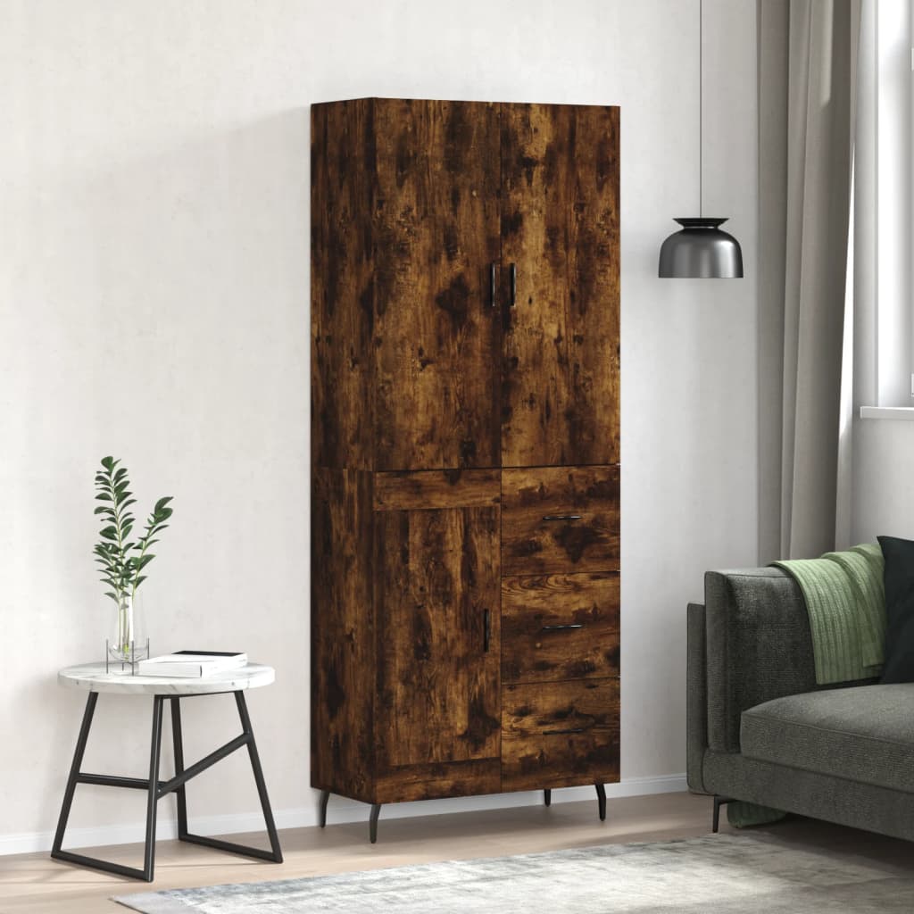 Highboard røkt eik 69,5x34x180 cm konstruert tre
