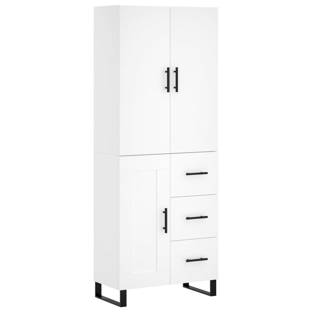 Highboard hvit 69,5x34x180 cm konstruert tre