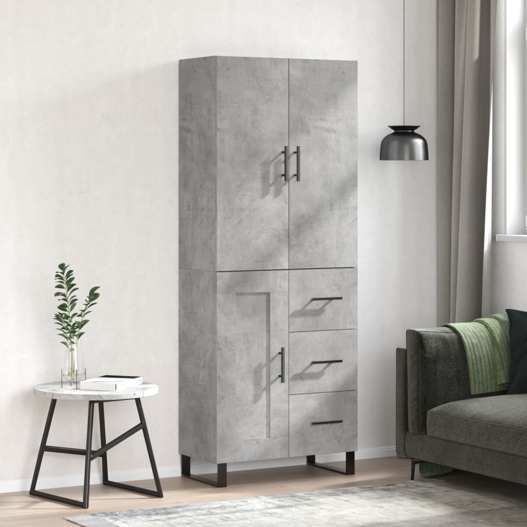 Highboard betonggrå 69,5x34x180 cm konstruert tre