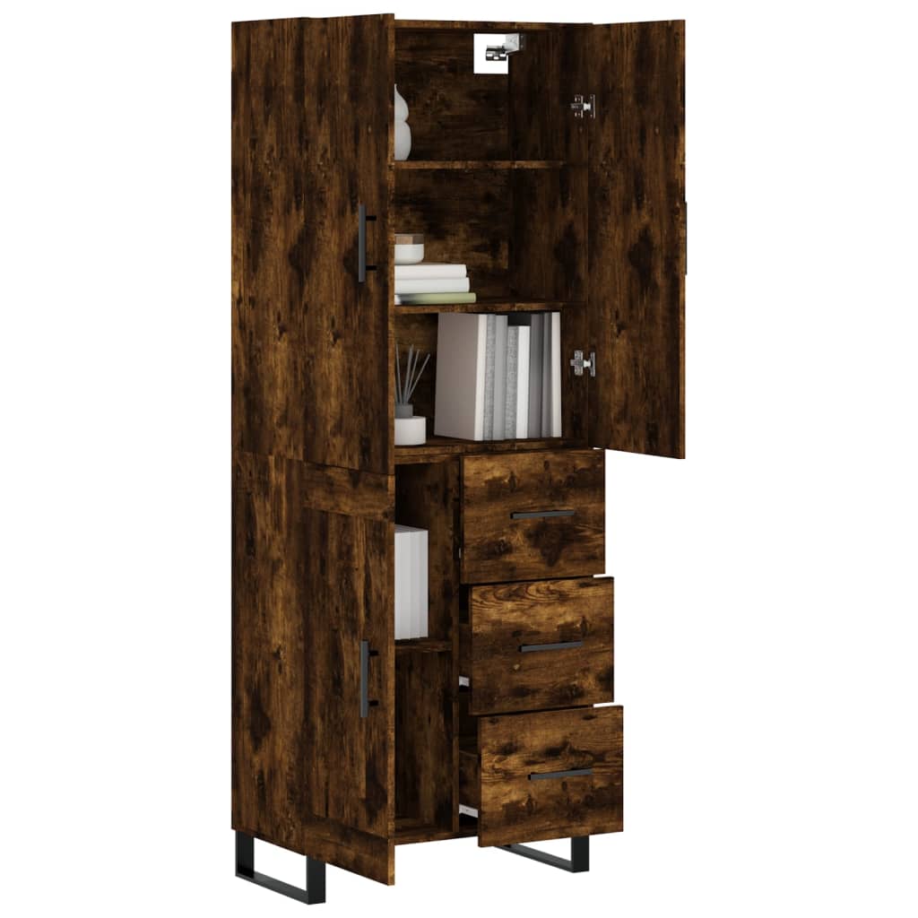 Highboard røkt eik 69,5x34x180 cm konstruert tre