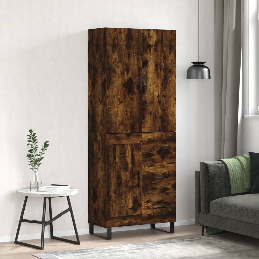 Highboard røkt eik 69,5x34x180 cm konstruert tre