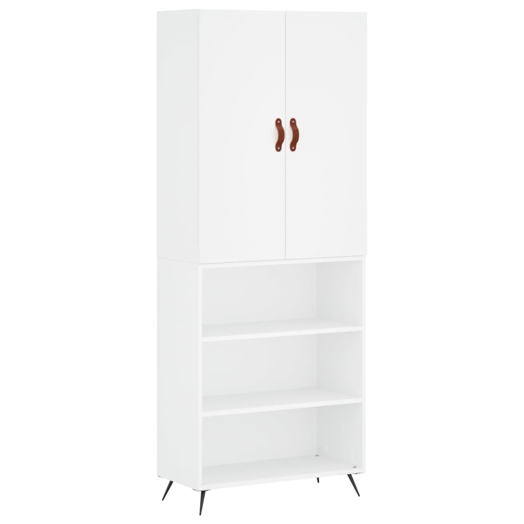 Highboard hvit 69,5x34x180 cm konstruert tre