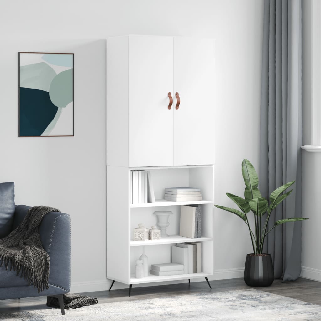 Highboard hvit 69,5x34x180 cm konstruert tre
