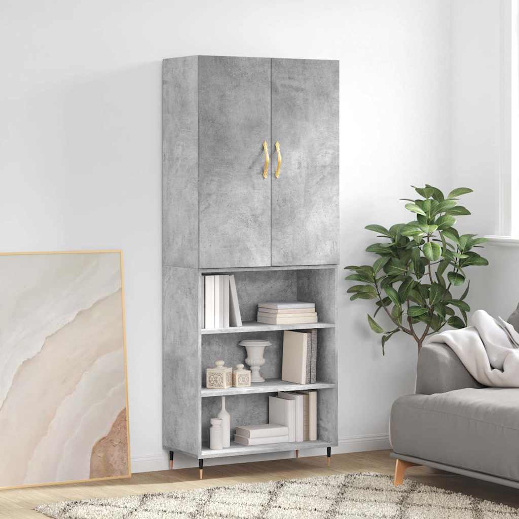 Highboard betonggrå 69,5x34x180 cm konstruert tre