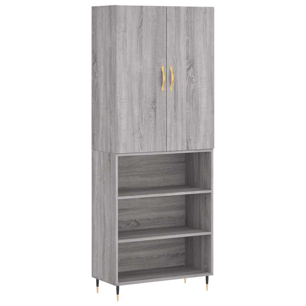 Highboard grå sonoma 69,5x34x180 cm konstruert tre