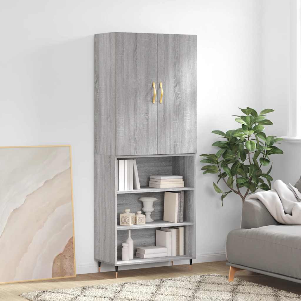 Highboard grå sonoma 69,5x34x180 cm konstruert tre