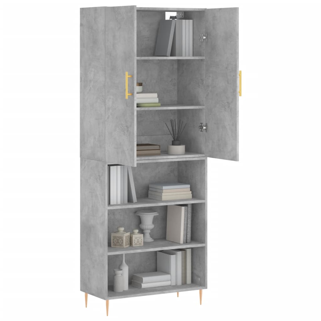 Highboard betonggrå 69,5x34x180 cm konstruert tre