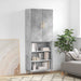 Highboard betonggrå 69,5x34x180 cm konstruert tre