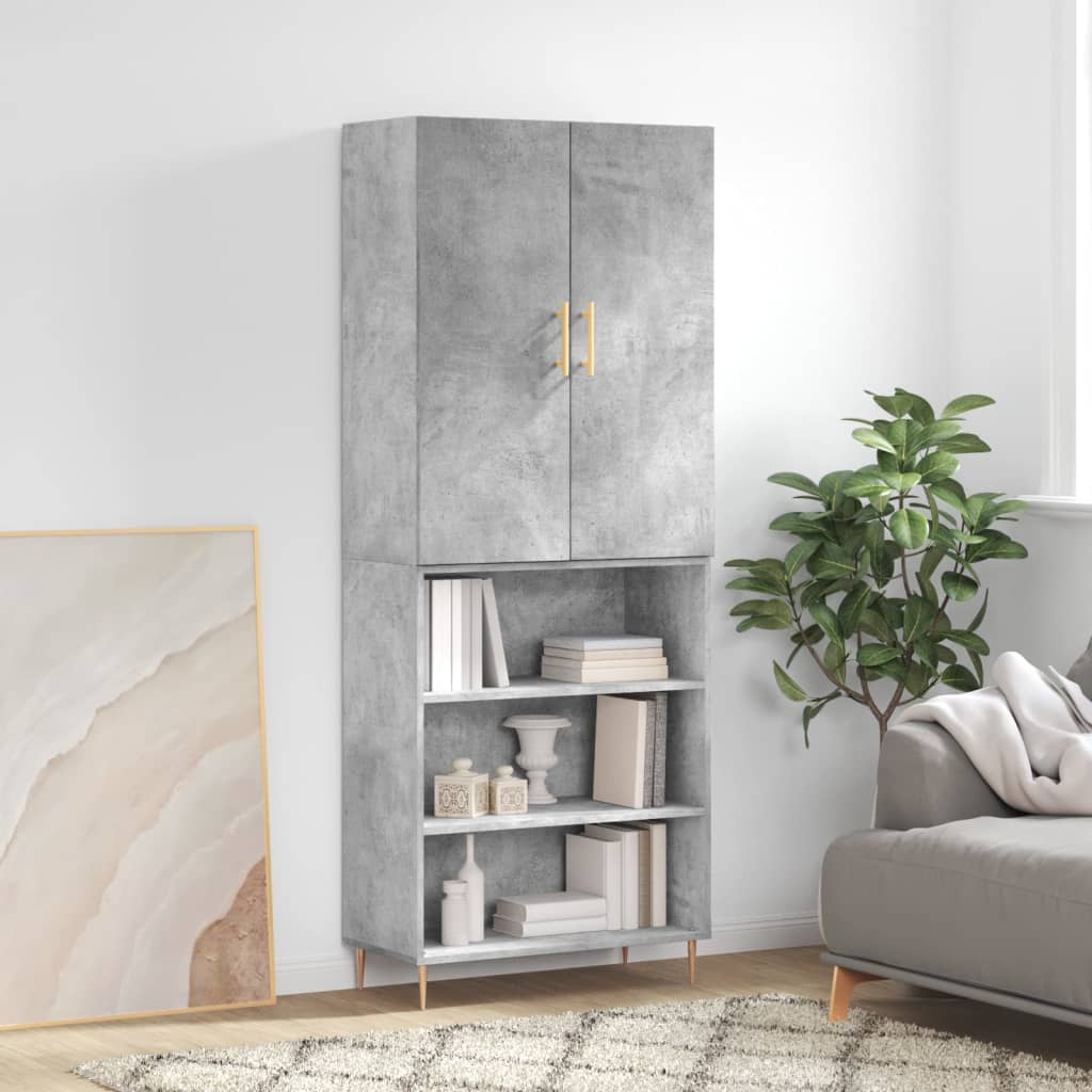 Highboard betonggrå 69,5x34x180 cm konstruert tre
