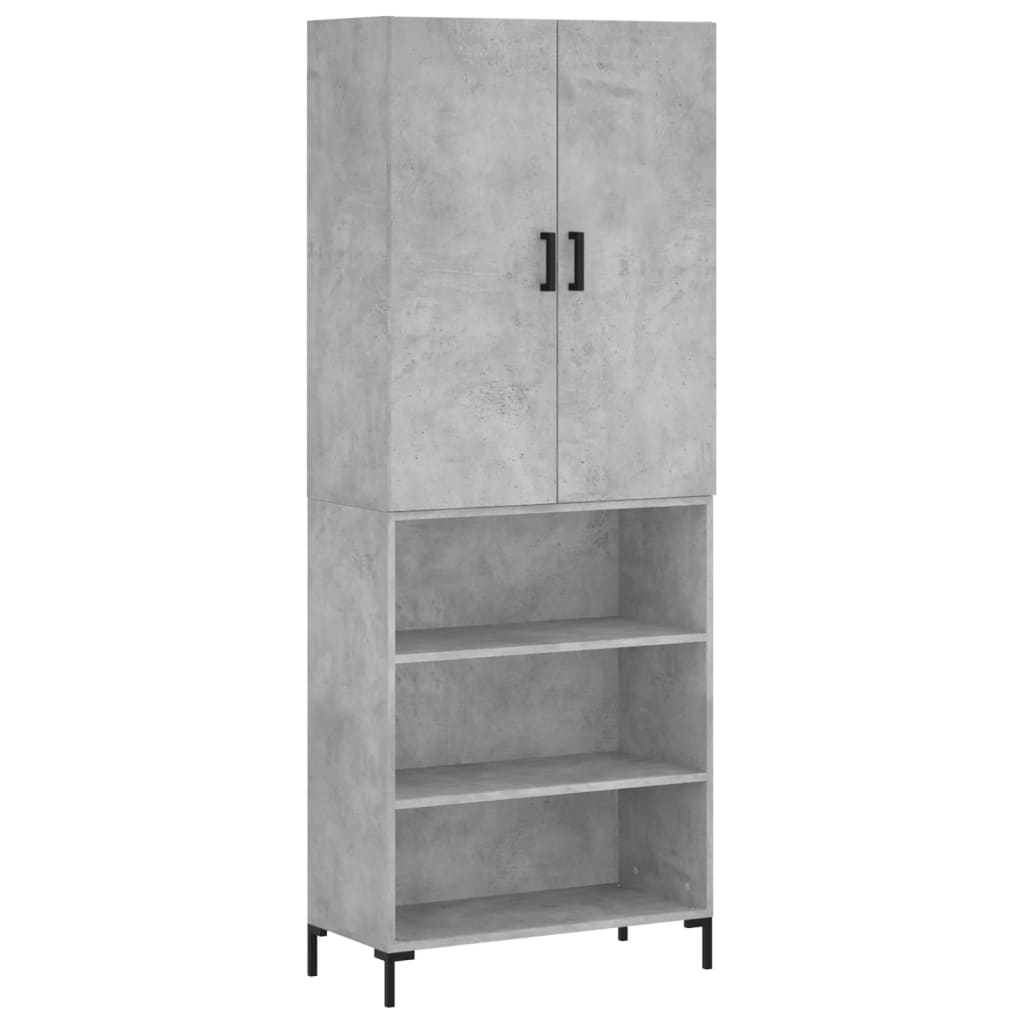 Highboard betonggrå 69,5x34x180 cm konstruert tre