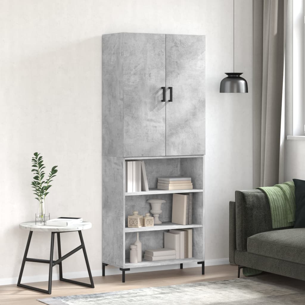 Highboard betonggrå 69,5x34x180 cm konstruert tre