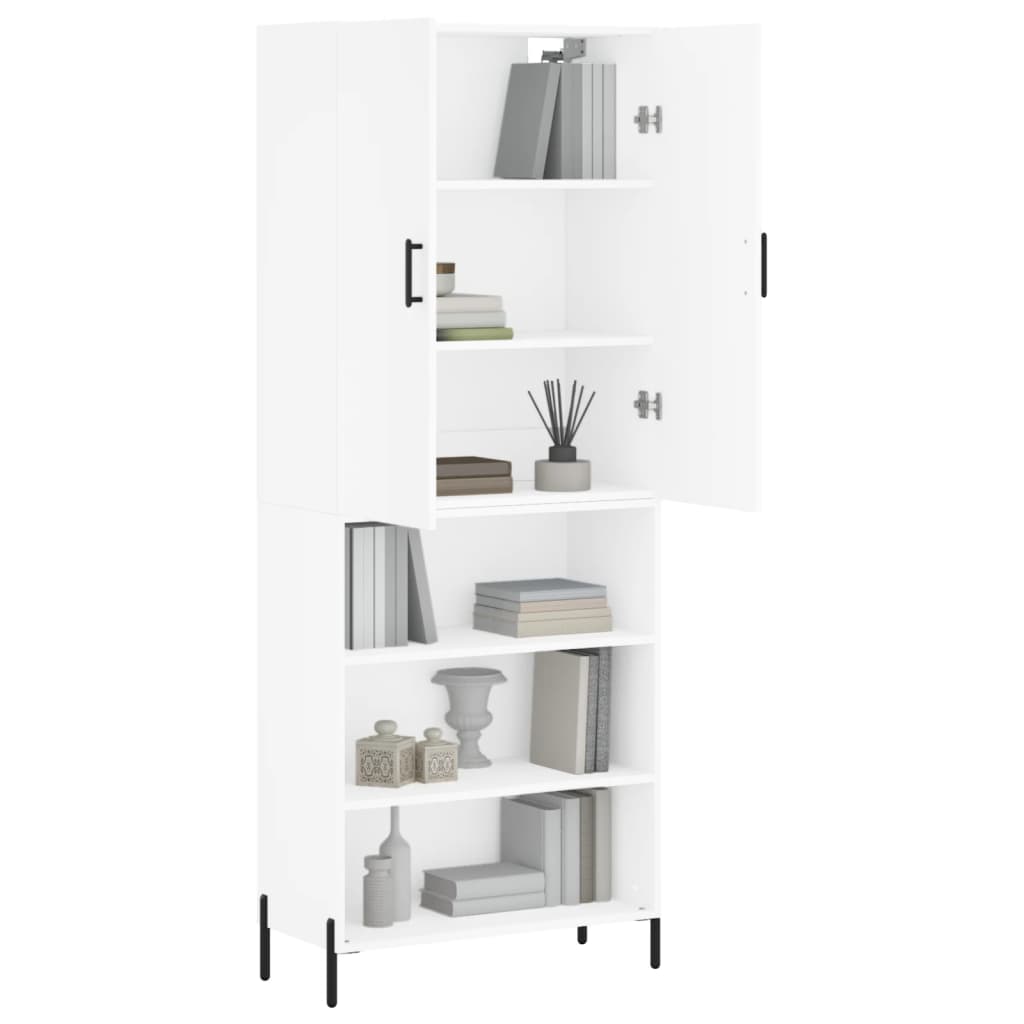 Highboard hvit 69,5x34x180 cm konstruert tre