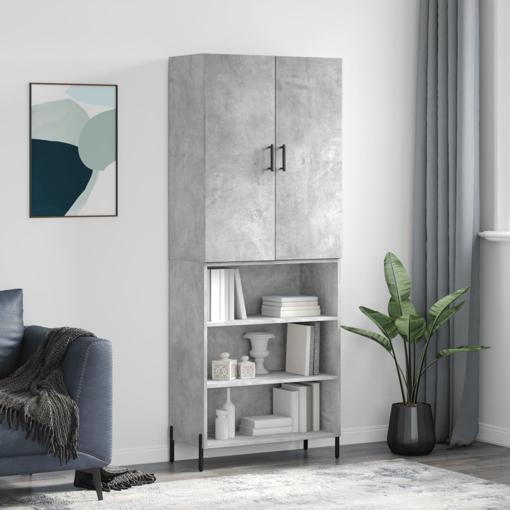 Highboard betonggrå 69,5x34x180 cm konstruert tre