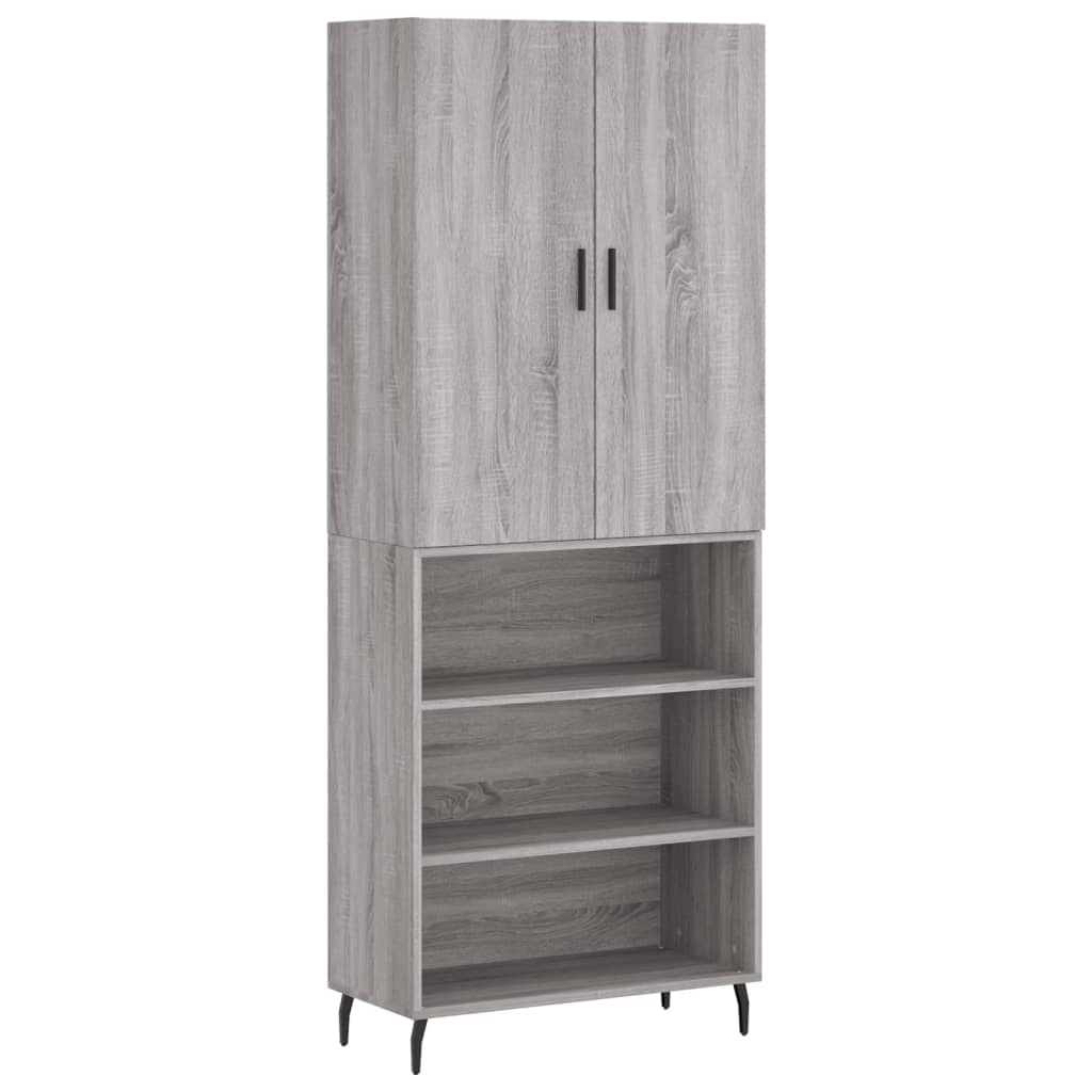 Highboard grå sonoma 69,5x34x180 cm konstruert tre