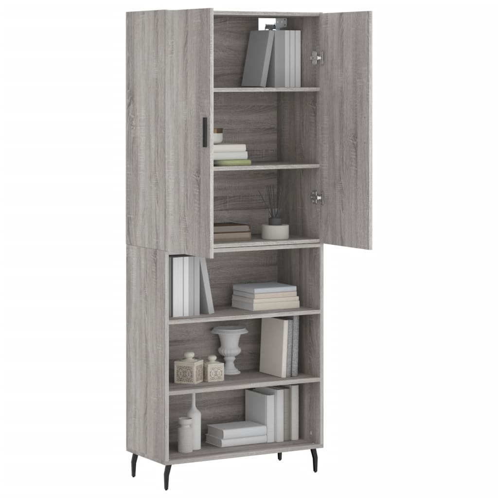 Highboard grå sonoma 69,5x34x180 cm konstruert tre