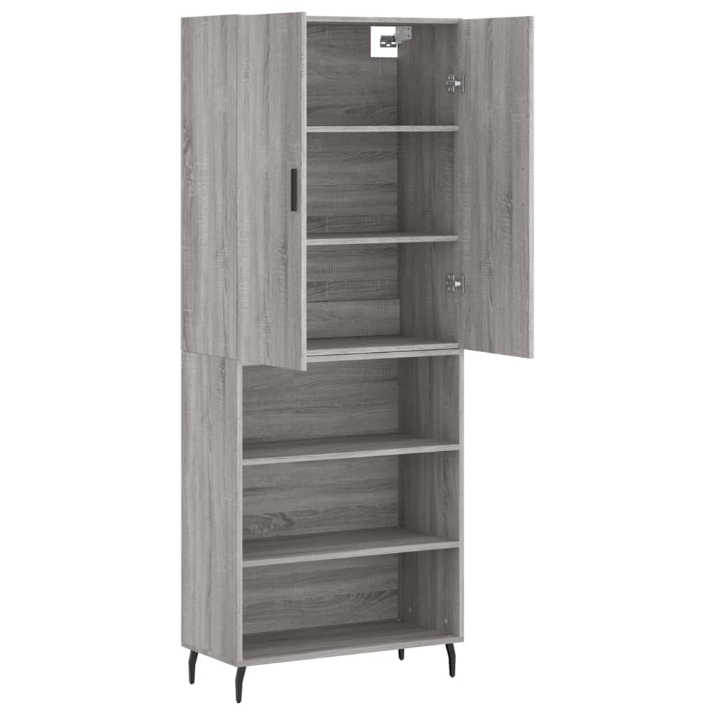 Highboard grå sonoma 69,5x34x180 cm konstruert tre