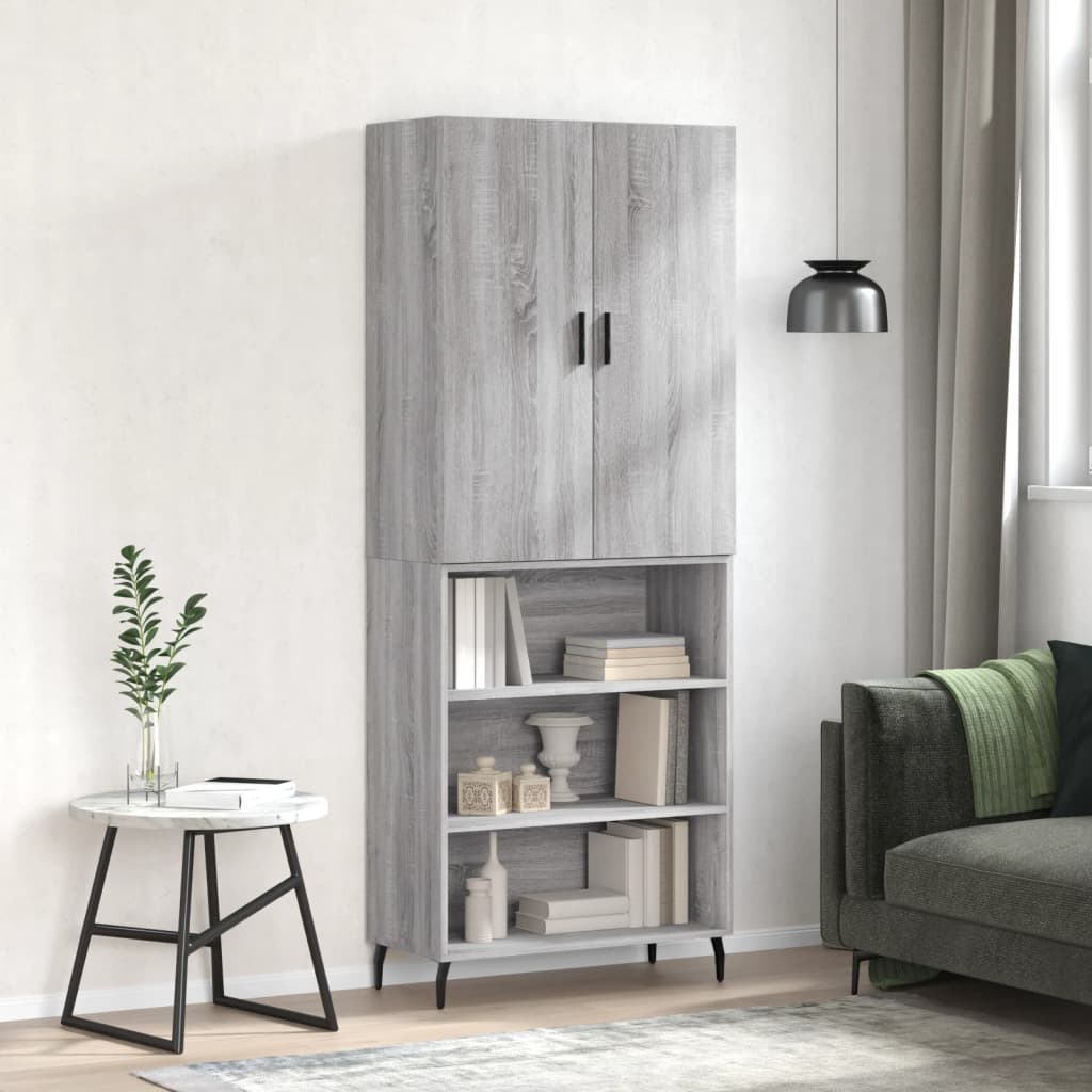 Highboard grå sonoma 69,5x34x180 cm konstruert tre