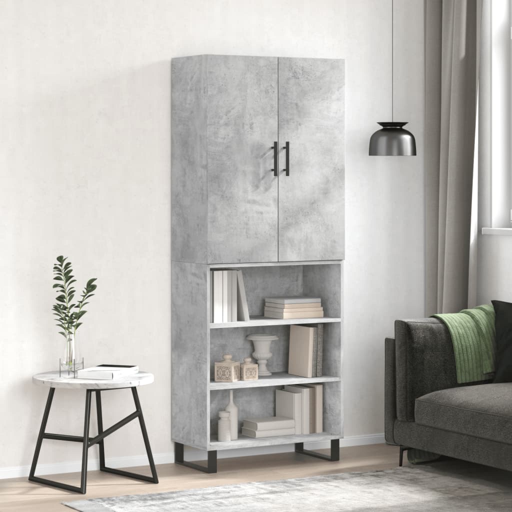 Highboard betonggrå 69,5x34x180 cm konstruert tre