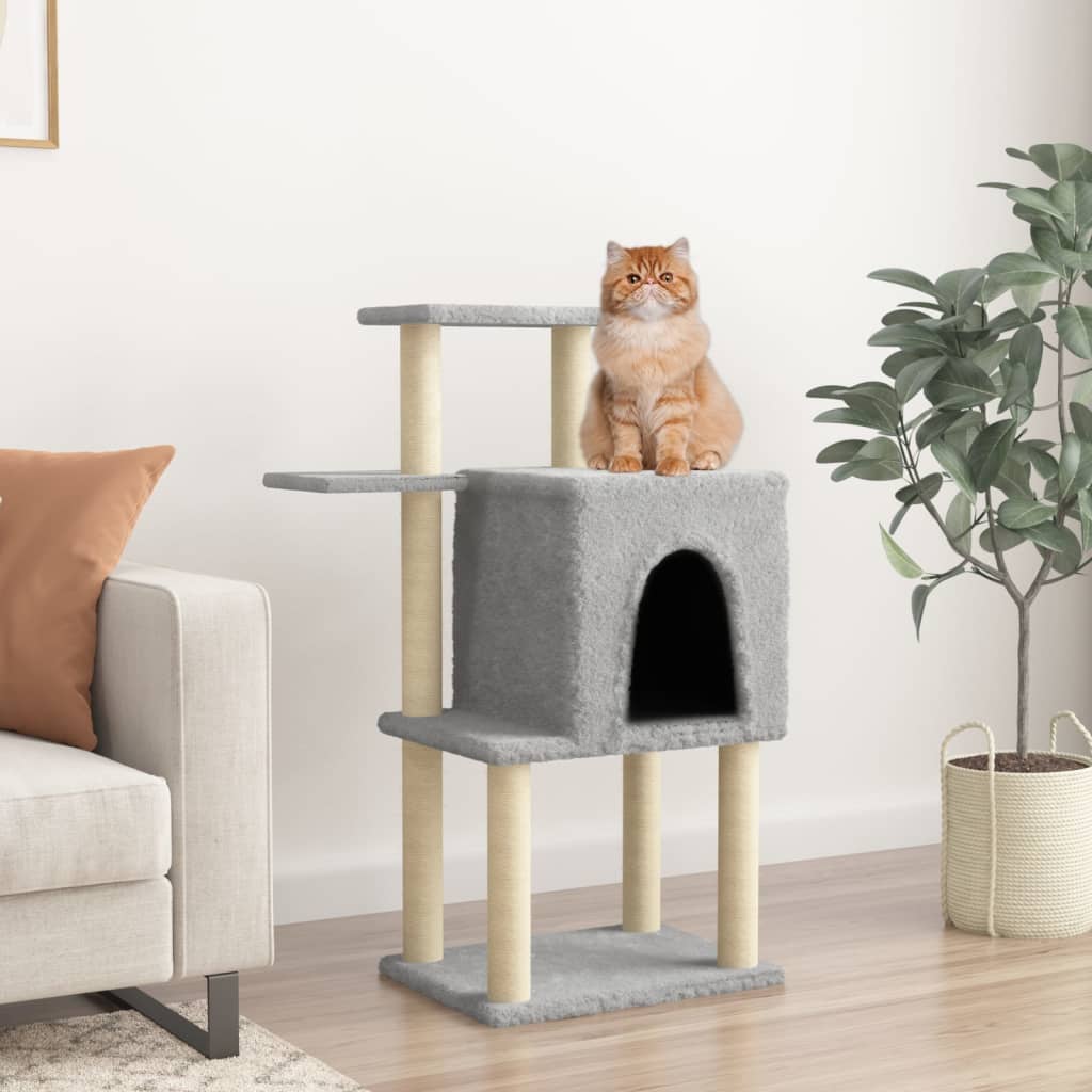 Kattetre med klorestolper i sisal lysegrå 97 cm