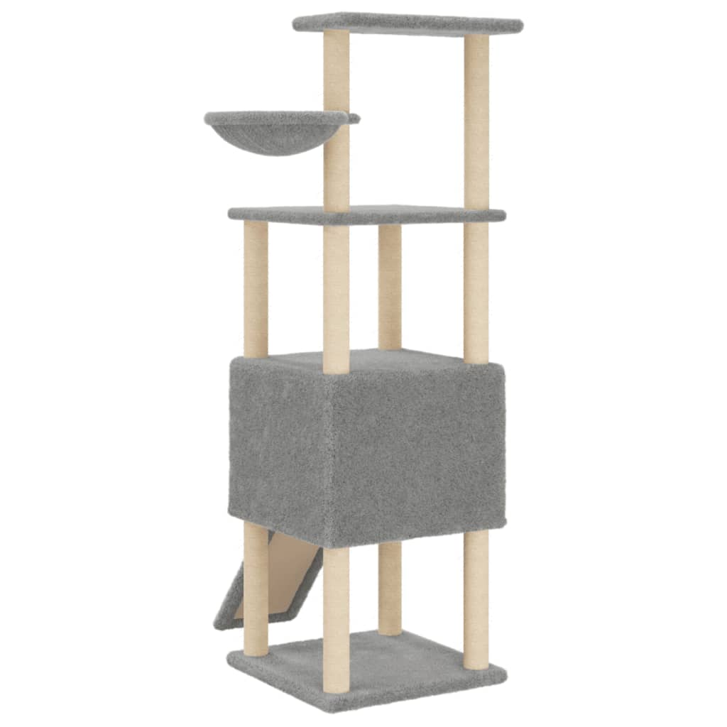 Kattetre med klorestolper i sisal lysegrå 153 cm