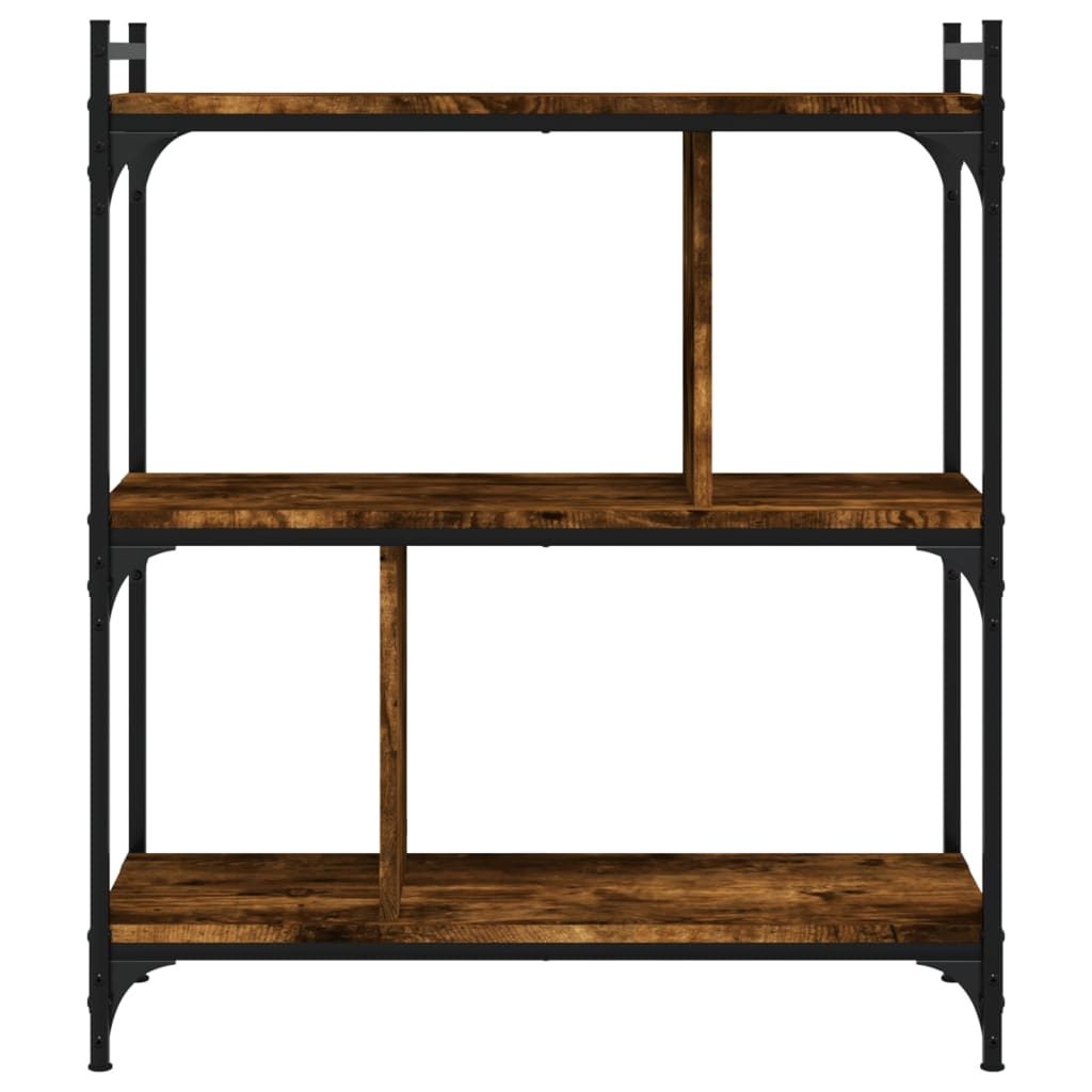 Bokhylle 3 etasjer røkt eik 76x32x88 cm konstruert tre