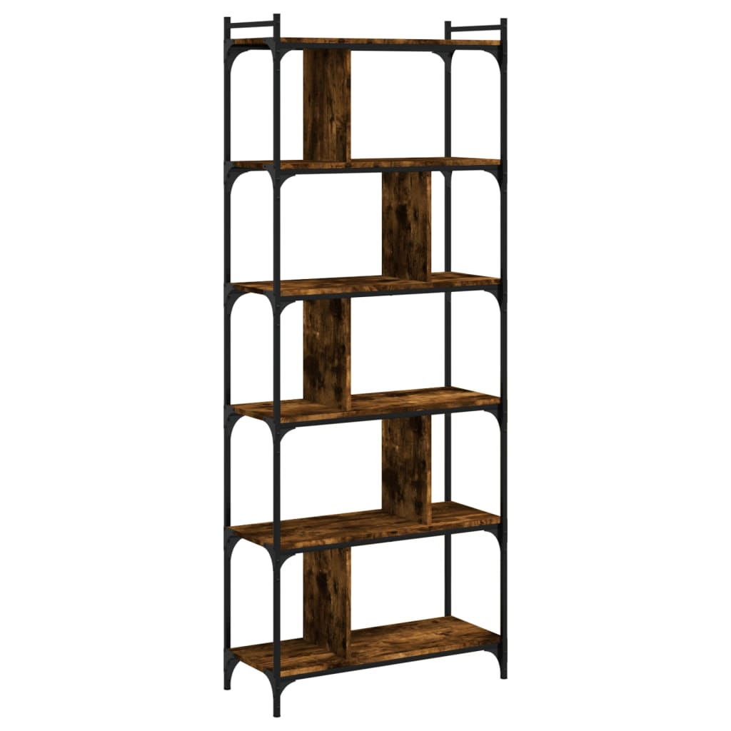 Bokhylle 6 etasjer røkt eik 76x32x192 cm konstruert tre