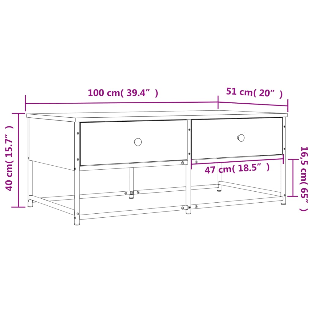 Salongbord svart 100x51x40 cm konstruert tre
