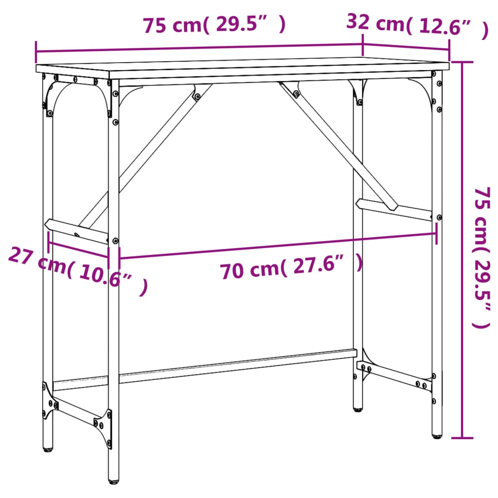 Konsollbord sonoma eik 75x32x75 cm konstruert tre