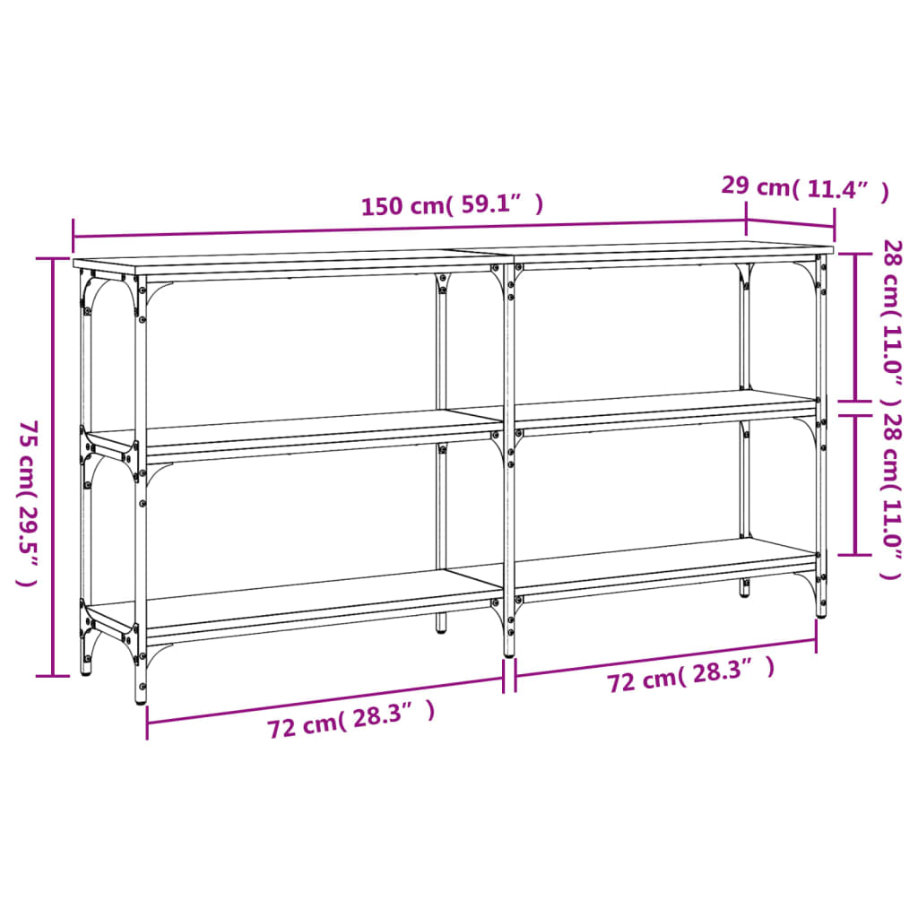 Konsollbord sonoma eik 150x29x75 cm konstruert tre