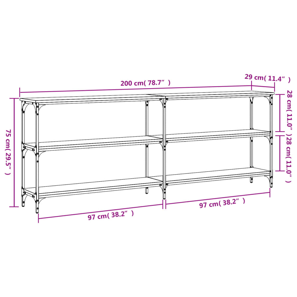 Konsollbord røkt eik 200x29x75 cm konstruert tre
