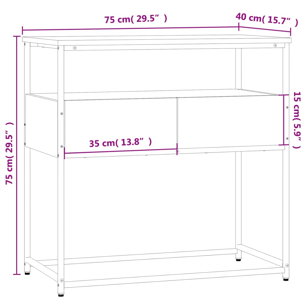 Konsollbord Sonoma eik 75x40x75 cm konstruert tre