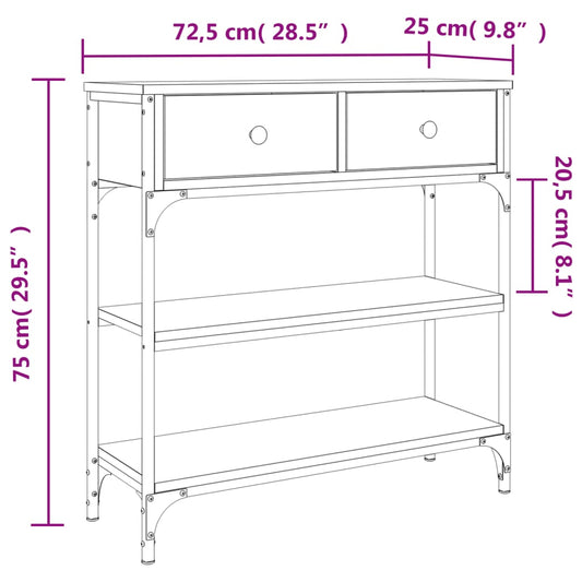 Konsollbord sonoma eik 72,5x25x75 cm konstruert tre