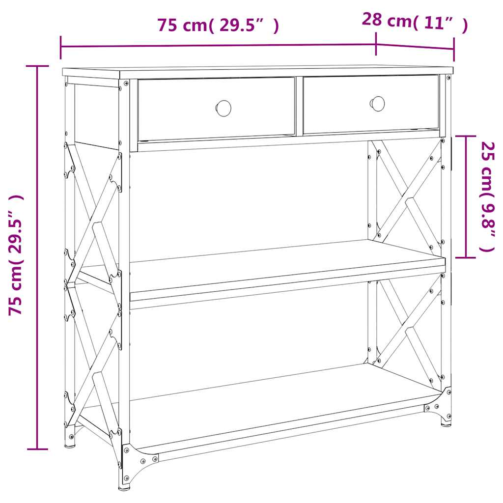 Konsollbord sonoma eik 75x28x75 cm konstruert tre