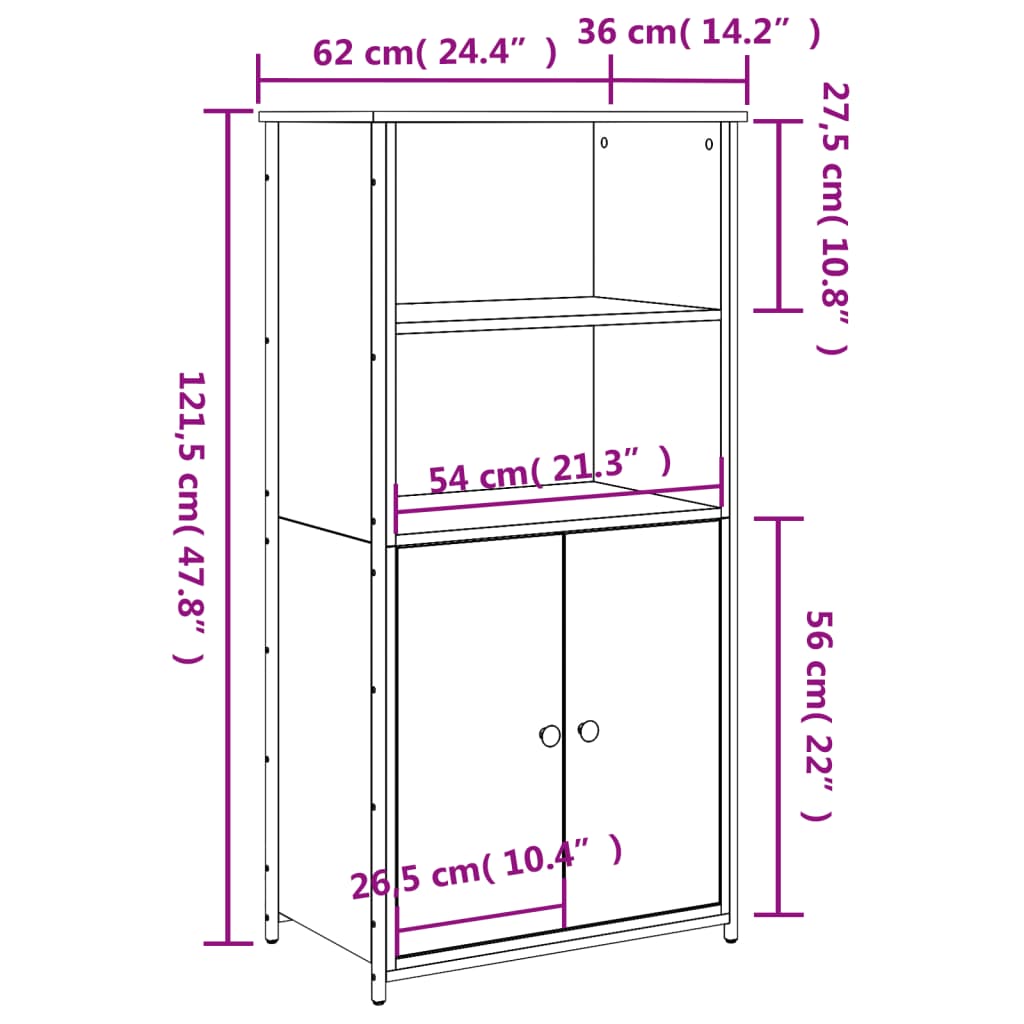 Highboard sonoma eik 62x36x121,5 cm konstruert tre