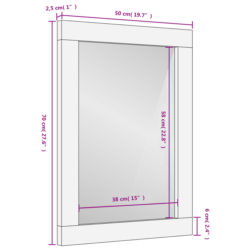 Baderomsspeil svart 50x70x2,5 cm heltre mango og glass